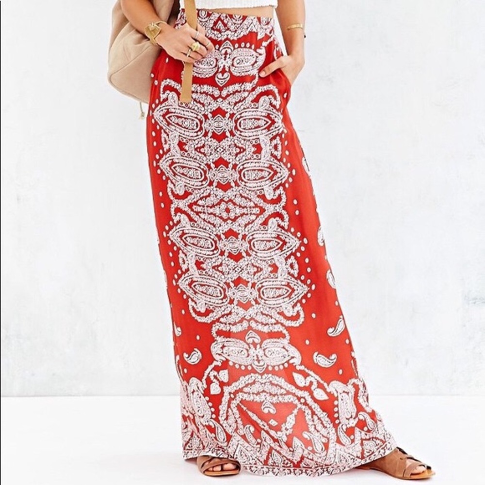 UO Boho Red Paisley Maxi Skirt